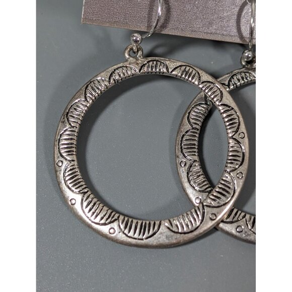 J.Jill Silver Tone Boho Southwestern Concho Round Hoop Dangle Earrings NEW - Picture 3 of 7
